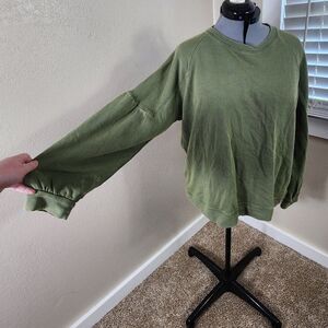 Whistles Sweater Size L Green NWT Puff Sleeve 100% Cotton Sweater